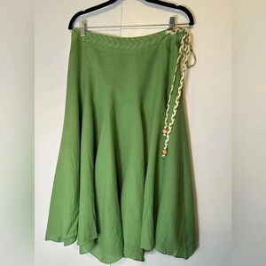 Lauren Moffatt Green Cotton Handkerchief Hem Skirt w/  Braided Tie Size 6
